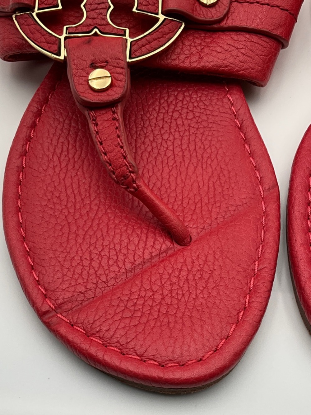 Tory Burch orange Red Leather Miller Sandals with Gold Medallion 8 1/2 W - Picture 7 of 9